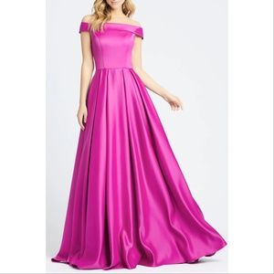 Mac Duggal Ieena 25669 Off Shoulder Pleated Mikado Gown